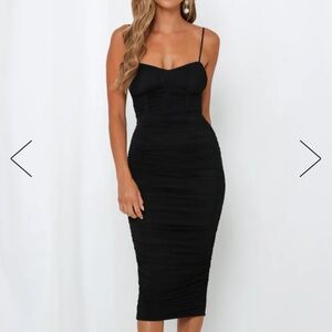 NWT Hello Molly Runched Black Midi Dress, Size Small